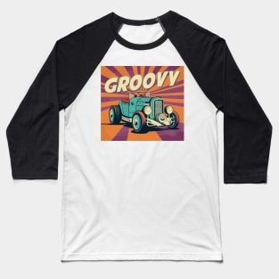 groovy  cartoon hot rod car Baseball T-Shirt